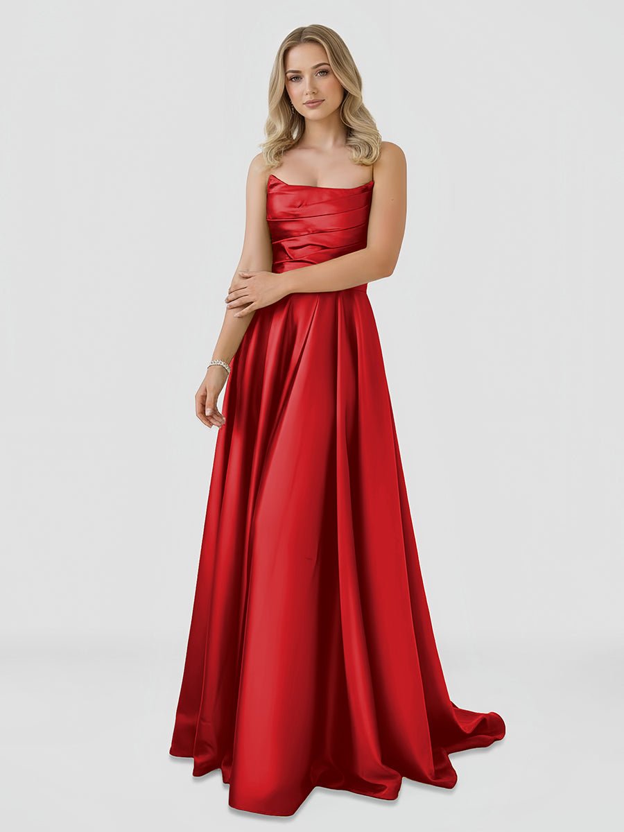 Tanzie | Strapless Sage Green Satin A - line Long Prom Dress With Slit - KissProm