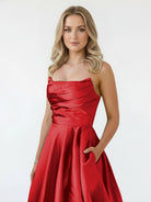 Tanzie | Strapless Sage Green Satin A - line Long Prom Dress With Slit - KissProm