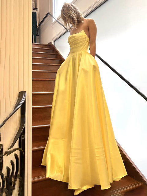 Tanzie | Strapless Sage Green Satin A-line Long Prom Dress main image 1