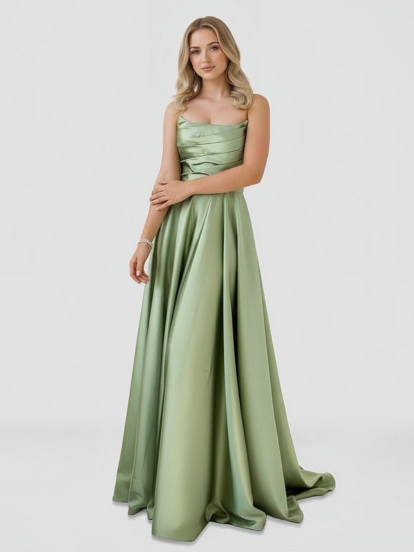 Tanzie | Strapless Sage Green Satin A - line Long Prom Dress With Slit - KissProm