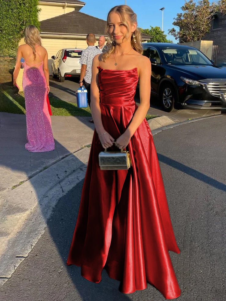 Tanzie Strapless Sage Green Satin A-line Long Prom Dress With