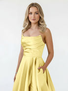 Tanzie | Strapless Sage Green Satin A - line Long Prom Dress With Slit - KissProm