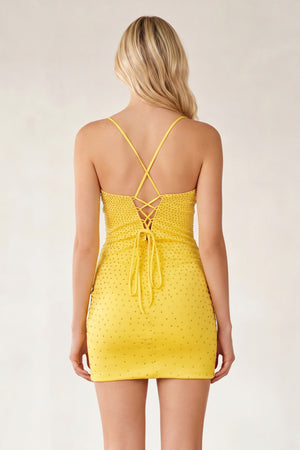 Taree |Sheath Yellow Fitted Short Homecoming Dress With Beads