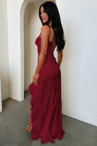 Tarian | Yellow - Sheath Satin Sweetheart Long Prom Dresses with Ruffles - KissProm