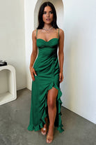 Tarian | Yellow - Sheath Satin Sweetheart Long Prom Dresses with Ruffles - KissProm