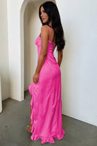 Tarian | Yellow - Sheath Satin Sweetheart Long Prom Dresses with Ruffles - KissProm