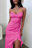 Tarian | Yellow - Sheath Satin Sweetheart Long Prom Dresses with Ruffles - KissProm