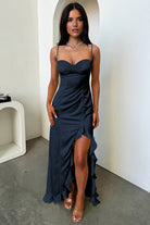 Tarian | Yellow - Sheath Satin Sweetheart Long Prom Dresses with Ruffles - KissProm