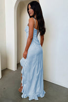 Tarian | Yellow - Sheath Satin Sweetheart Long Prom Dresses with Ruffles - KissProm