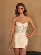 Tavi | Sky Blue - Bodycon Satin Sweetheart Beaded Homecoming Dresses with Slit