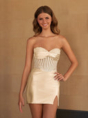 Tavi | Sky Blue - Bodycon Satin Sweetheart Beaded Homecoming Dresses with Slit