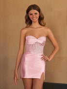 Tavi | Sky Blue - Bodycon Satin Sweetheart Beaded Homecoming Dresses with Slit