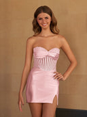 Tavi | Sky Blue - Bodycon Satin Sweetheart Beaded Homecoming Dresses with Slit