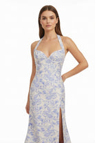 Tavira | Sky Blue - Halter Floral Jacquard Mermaid Long Formal Prom Dresses With Slit - KissProm