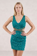 Teal Sheath V Neck Sequins Homecoming Dress | KISSPROM