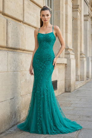 Mermaid Spaghetti Straps Lace Prom Dress - KissProm