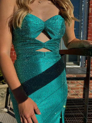 Telah | Glitter Mermaid Yellow Sweetheart Cut-out Long Prom Dress with Beading