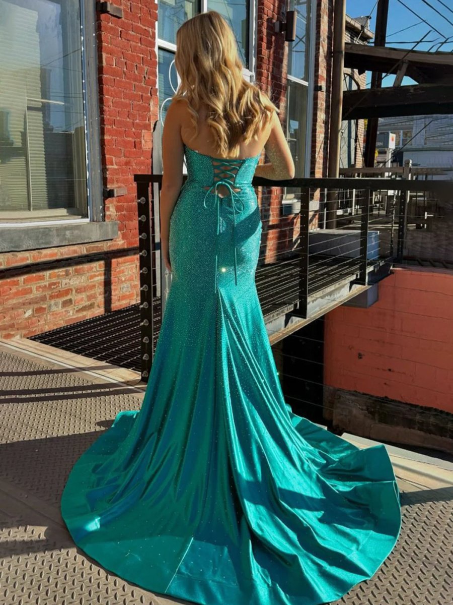 Telah | Glitter Mermaid Yellow Sweetheart Cut-out Long Prom Dress with Beading