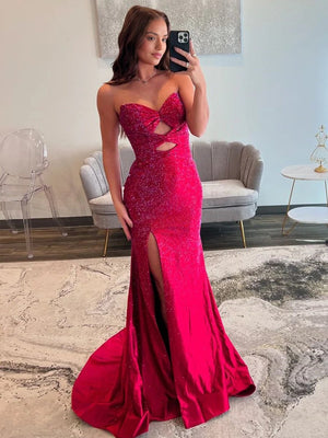 Telah | Glitter Mermaid Yellow Sweetheart Cut-out Long Prom Dress with Beading