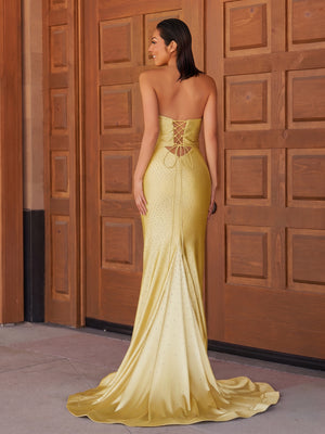 Glitter Mermaid Yellow Sweetheart Cut-out Long Prom Dress with Beading – Prom Dresses by KissProm | Available at KissProm