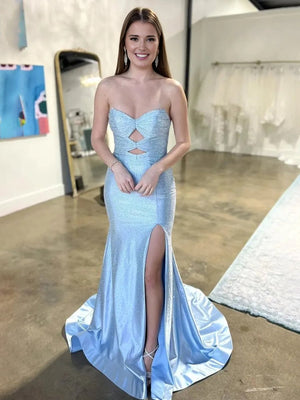 Telah | Glitter Mermaid Yellow Sweetheart Cut-out Long Prom Dress with Beading