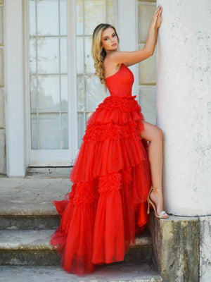 Amanda | Tulle Deep V Neck Spaghetti Straps Long Prom Dress