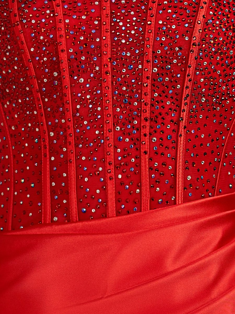 Theodie | Red - Scoop Neck Satin Short Homecoming Dresses With Beadings