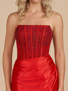 Theodie | Red - Scoop Neck Satin Short Homecoming Dresses With Beadings