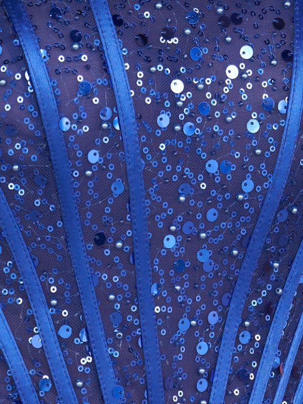 Theodora |Sparkly Off the Shoulder Sequins Royal Blue Corset Homecoming Dress