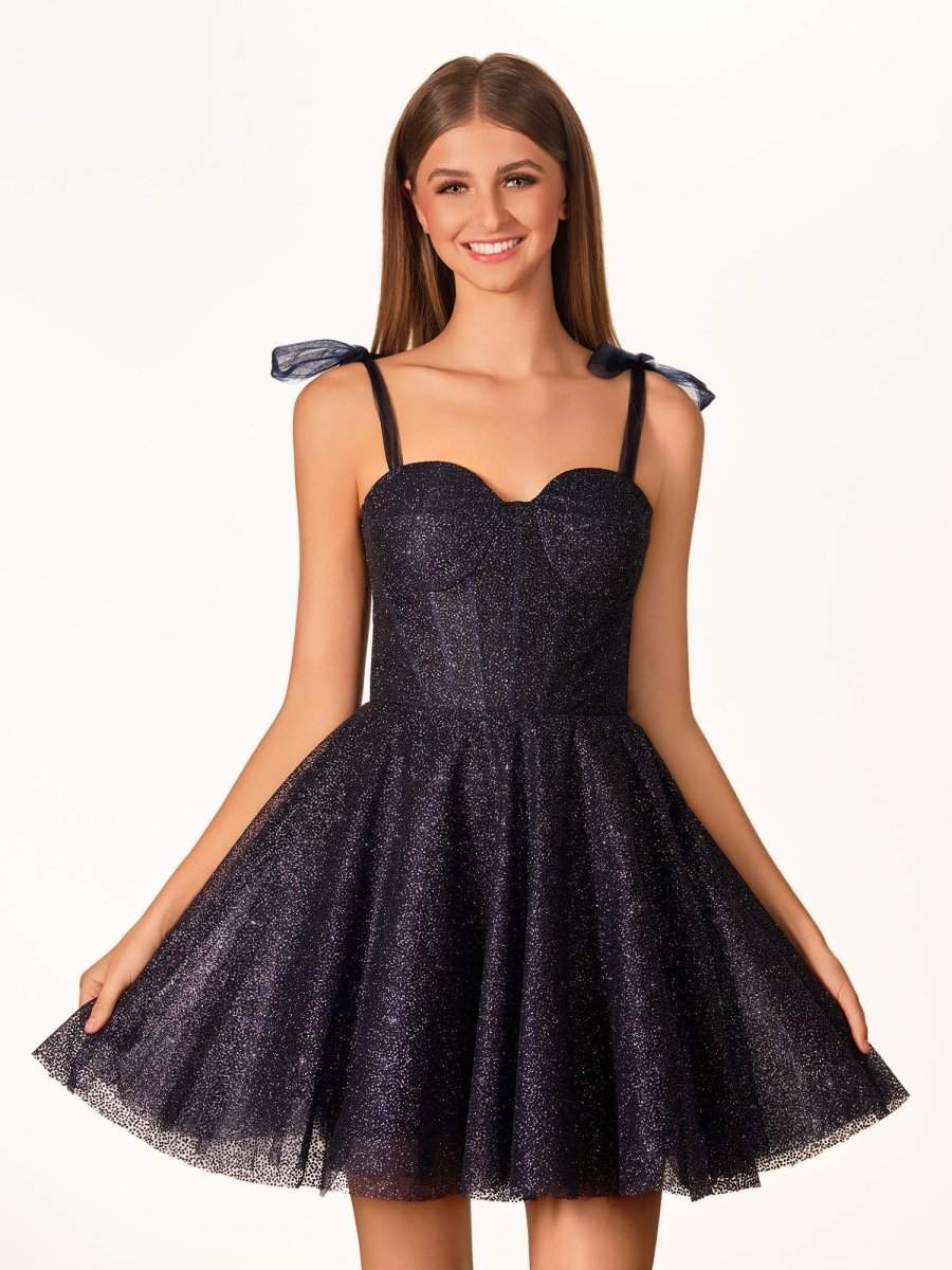 Tie Shoulder White Spraying A-Line Short Party Dress Navy Blue / 12 Tie Shoulder White Spraying A-Line Short Party Dress Navy Blue / 12