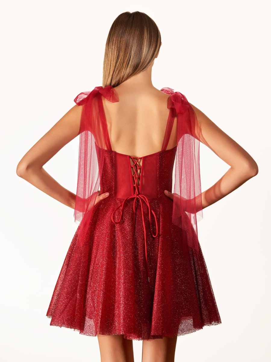 Jessalyn | A-Line Tie Shoulder Ivory Spraying Short Party Dress