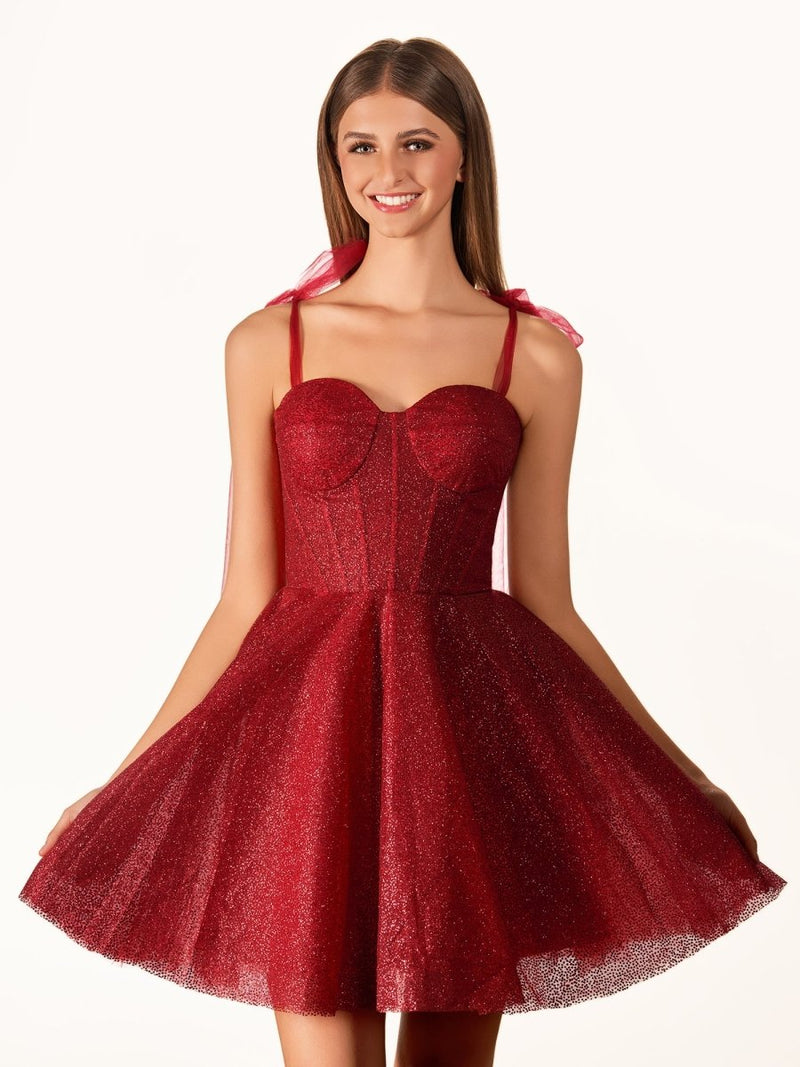Vintage Spaghetti Straps Tulle Lace Appliques A Line Short Party Dress Formal 7th Grade Homecoming Dress D091 main image 0