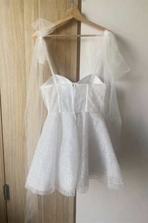 Tie Shoulder White Spraying A-Line Short Party Dress - KissProm