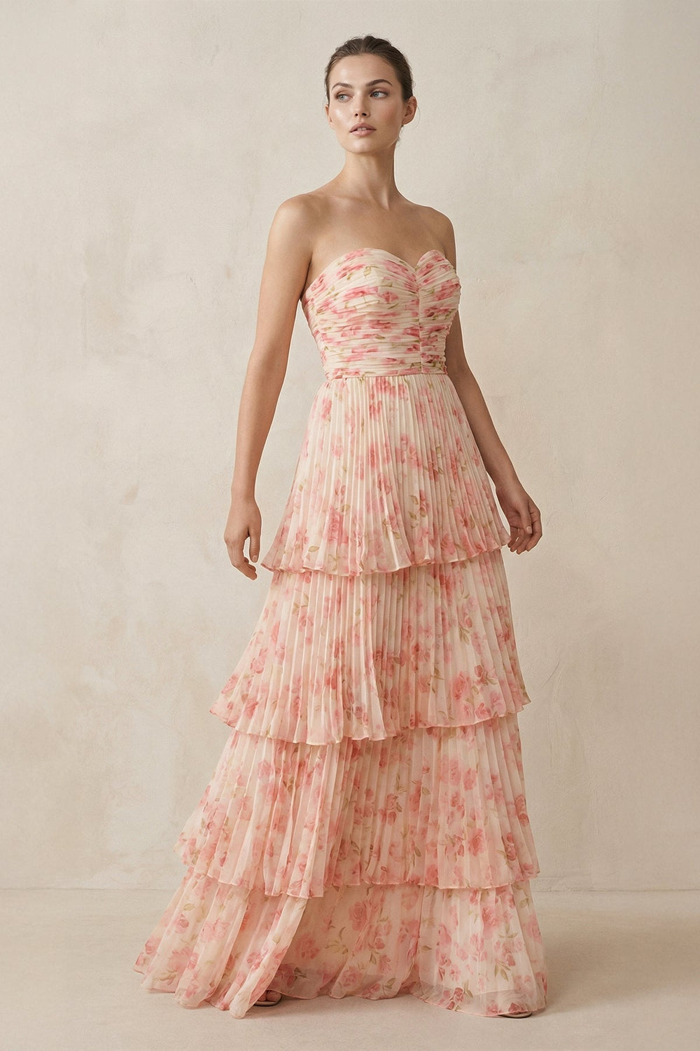 Tiered A - Line Pleated Chiffon Maxi Dress - KissProm Bridesmaid Dresses