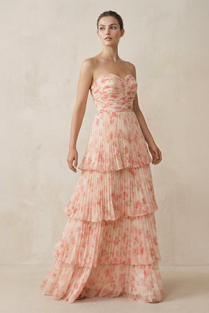 Tiered A - Line Pleated Chiffon Maxi Dress - KissProm Bridesmaid Dresses