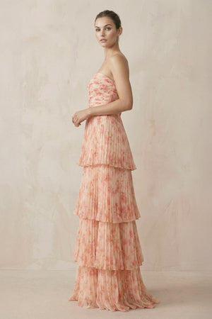 Tiered A - Line Pleated Chiffon Maxi Dress - KissProm Bridesmaid Dresses