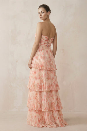Tiered A - Line Pleated Chiffon Maxi Dress - KissProm Bridesmaid Dresses