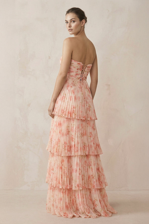 Tiered A - Line Pleated Chiffon Maxi Dress - KissProm Bridesmaid Dresses