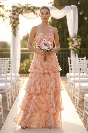 Tiered A - Line Pleated Chiffon Maxi Dress - KissProm Bridesmaid Dresses