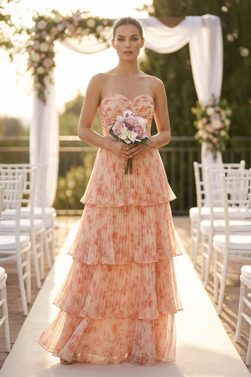 Tiered A - Line Pleated Chiffon Maxi Dress - KissProm Bridesmaid Dresses