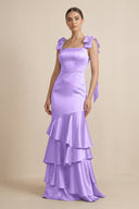 Tiered Maxi Satin Bridesmaid Dress with Bow Straps in Vintage Mauve - KissProm Bridesmaid Dresses