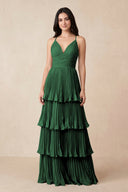 Tiered Pleated V-Neck A-Line Chiffon Bridesmaid Dress in Dark Green - KissProm Bridesmaid Dresses