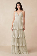 Tiered Pleated V - Neck A - Line Chiffon Bridesmaid Dress in Dove Gray - KissProm Bridesmaid Dresses