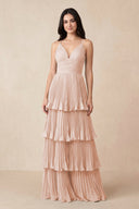 Tiered Pleated V - Neck A - Line Chiffon Bridesmaid Dress in Pale Blush - KissProm Bridesmaid Dresses