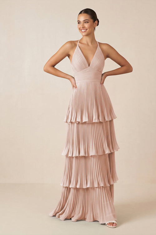 Tiered Pleated V-Neck A-Line Chiffon Bridesmaid Dress in Pale Blush Tiered Pleated V-Neck A-Line Chiffon Bridesmaid Dress in Pale Blush