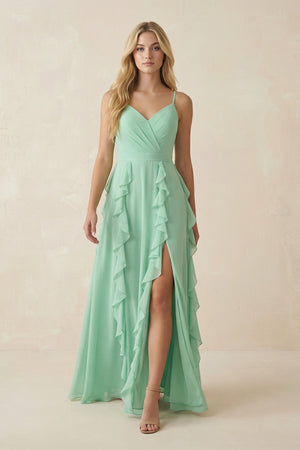Tiered Ruffle A - Line Chiffon Bridesmaid Dress - KissProm Bridesmaid Dresses