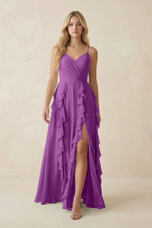 Tiered Ruffle A - Line Chiffon Bridesmaid Dress in Amethyst - KissProm Bridesmaid Dresses