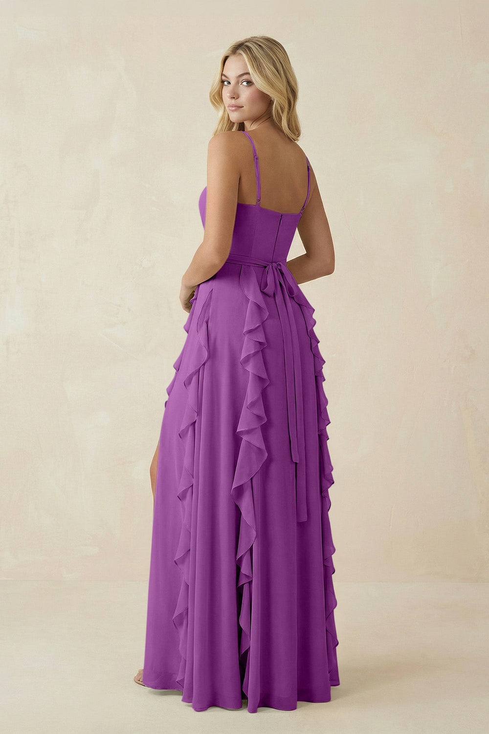 Tiered Ruffle A - Line Chiffon Bridesmaid Dress in Amethyst - KissProm Bridesmaid Dresses