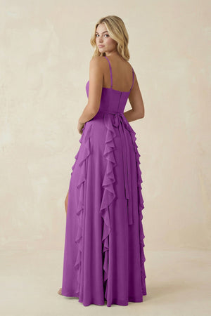 Tiered Ruffle A - Line Chiffon Bridesmaid Dress in Amethyst - KissProm Bridesmaid Dresses