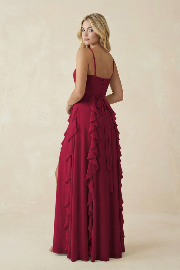 Tiered Ruffle A - Line Chiffon Bridesmaid Dress in Berry - KissProm Bridesmaid Dresses